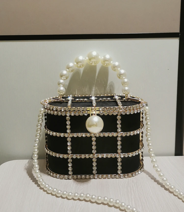 Diamonds Basket Evening Clutch Bags Women 2023 Luxury Hollow Out Preal Beaded Metallic Cage Handbags Lady Wedding Party Purse