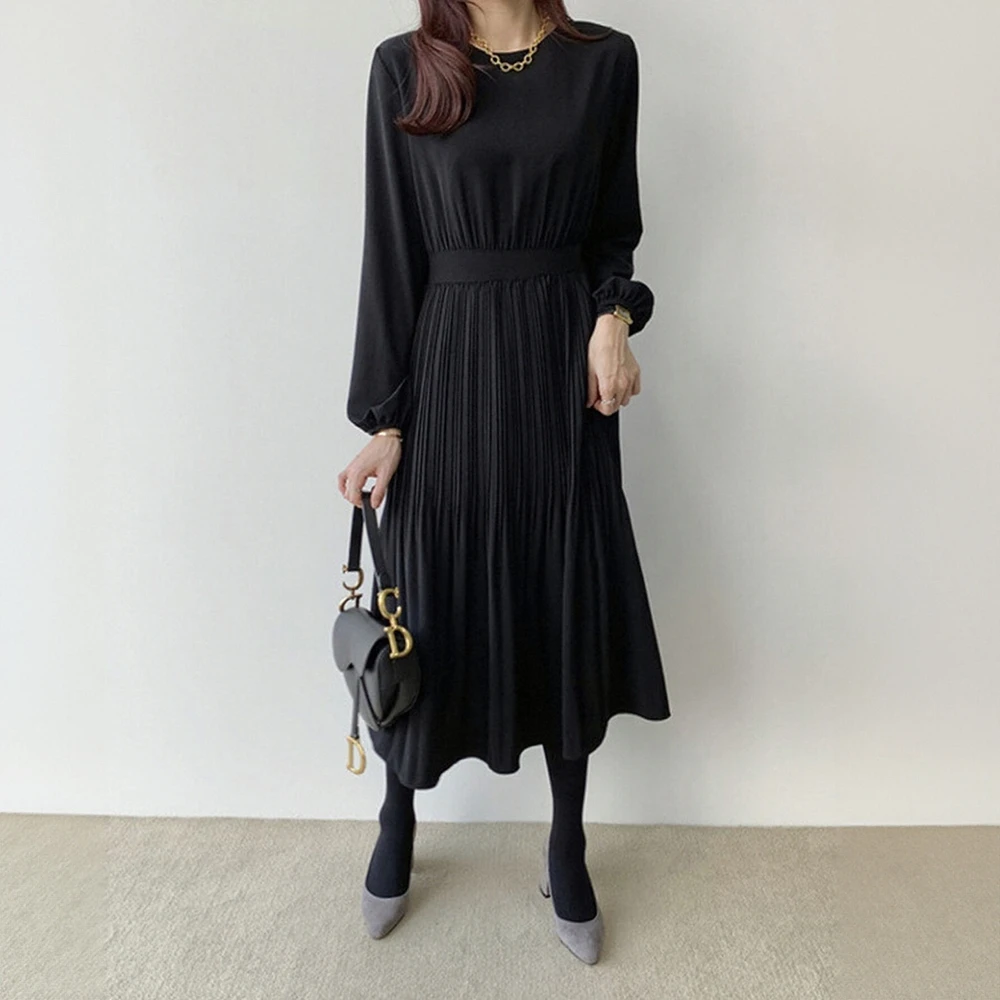 2025 Fashion Autumn Winter Chic Korean style New Elegant Lady waist slimming pleated long dress