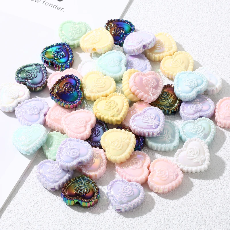 10Pcs 20x23mm Acrylic Jewelry Beads Colorful Heart Shape Loose Beads For Jewelry Making DIY Necklace Bracelet Earring Pendant