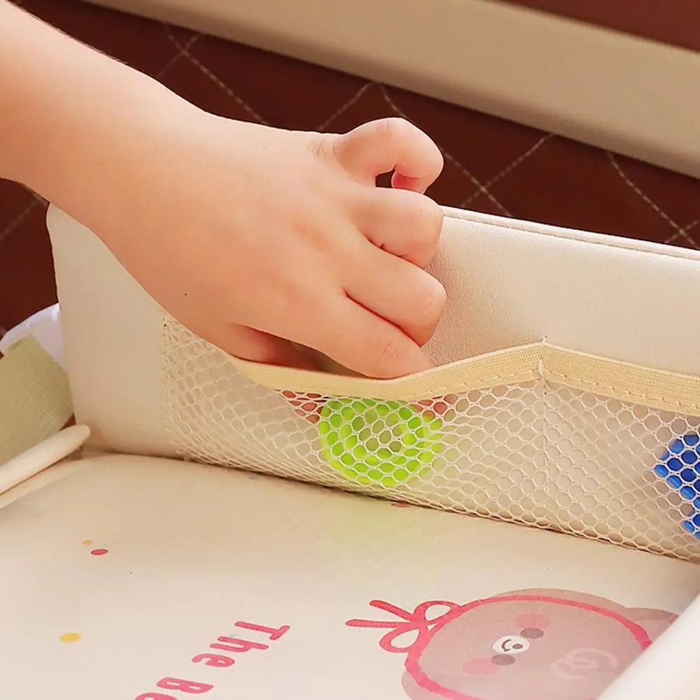 Kindersitz-Ablage Wasserdichter Reise-Spieltisch für Kindersicherheitssitz mit Cartoon-Motiven und mehreren Taschen für die Rücksitzaktivitäten – Detail 27