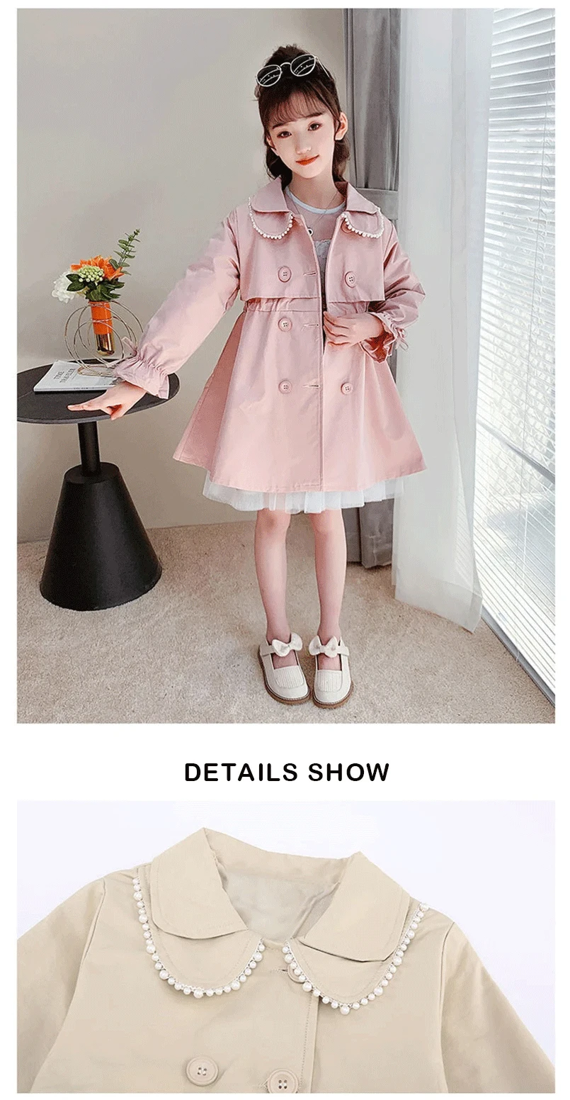 2024 frühling Herbst Neue Ankunft Mode Koreanischen Stil Mädchen Graben Mantel kinder Oberbekleidung Lange Windschutz Jacke Für Mädchen 4-12Y – Detail 14