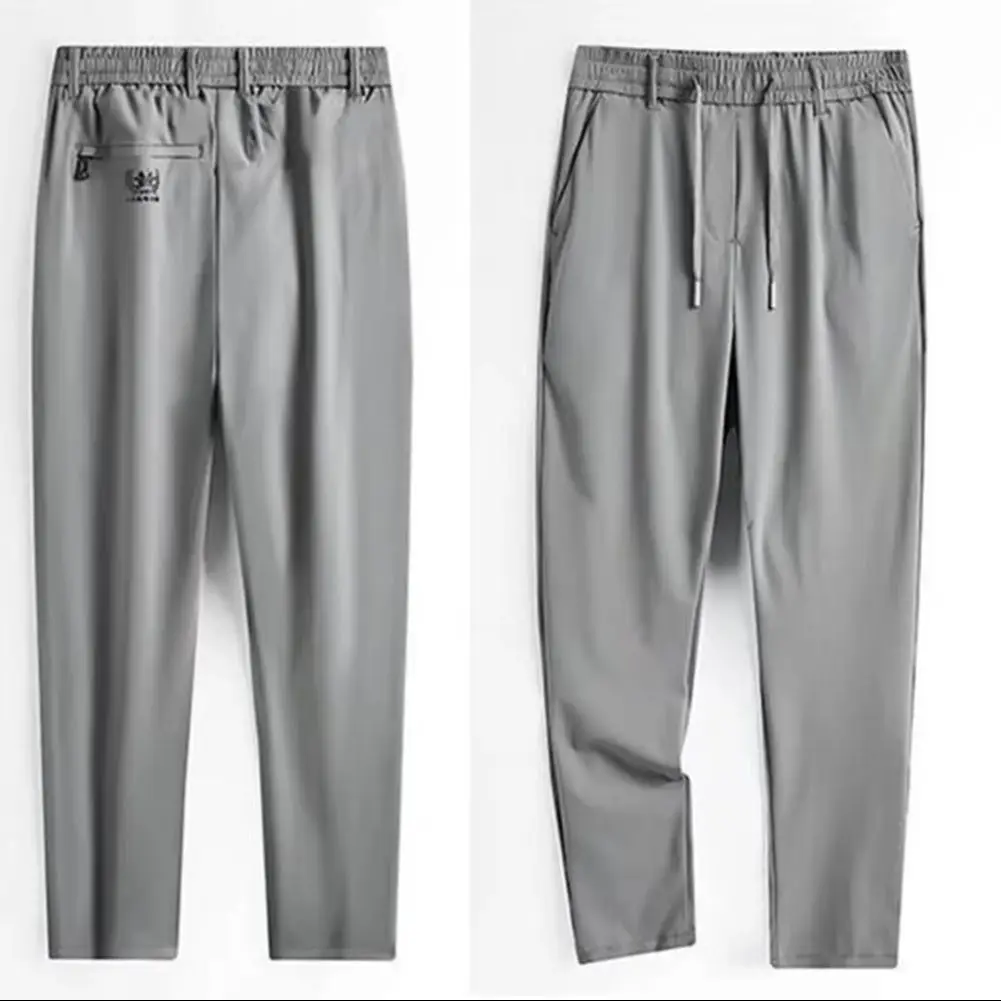 

Men Pants Solid Color Drawstring Summer Quick Dry Ice Silk Trousers Streetwear Stretchy Ice Silk Trousers Quick Dry Joggers Pant