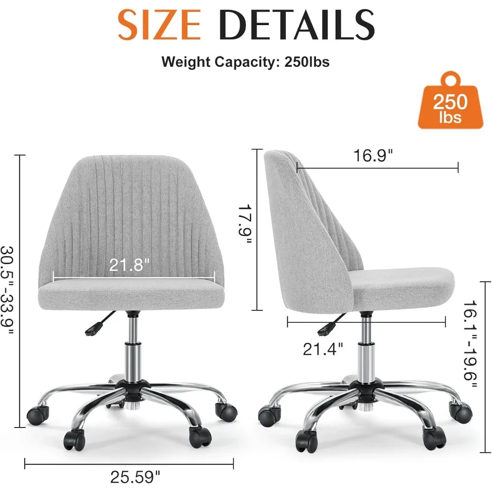 كرسي مكتب بدون ذراع مع عجلات، مقعد مهام دوار قابل للتعديل للمساحات الصغيرة، تصميم قماش حديث #2
