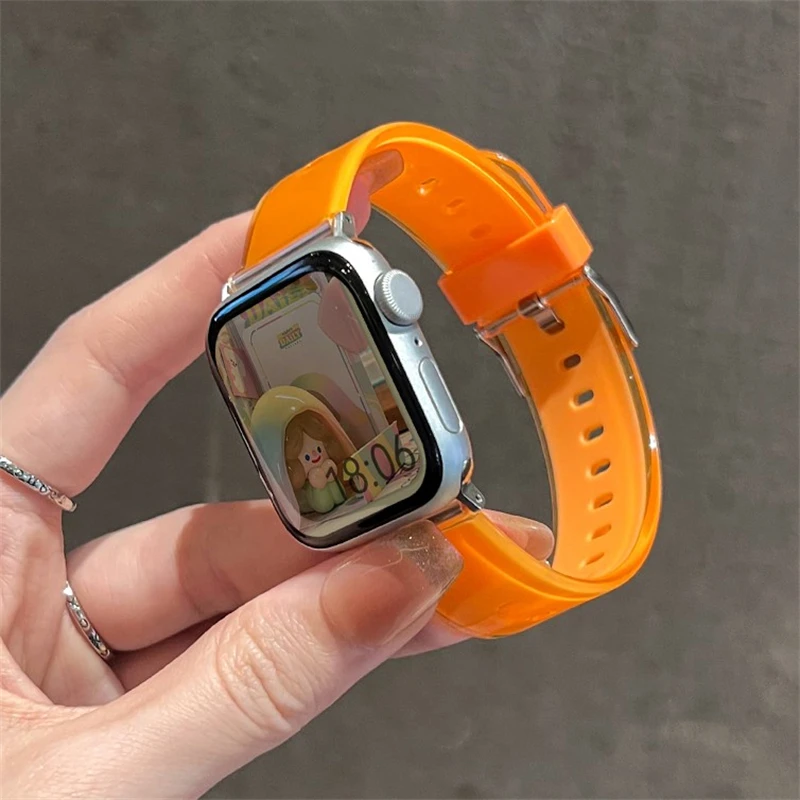 Girls Jelly Silicone Strap For Apple Watch Band Ultra 2 44 40 45 41MM Sports Bracelet For iWatch 4 5 6 SE 7 8 9 49mm 38/42mm