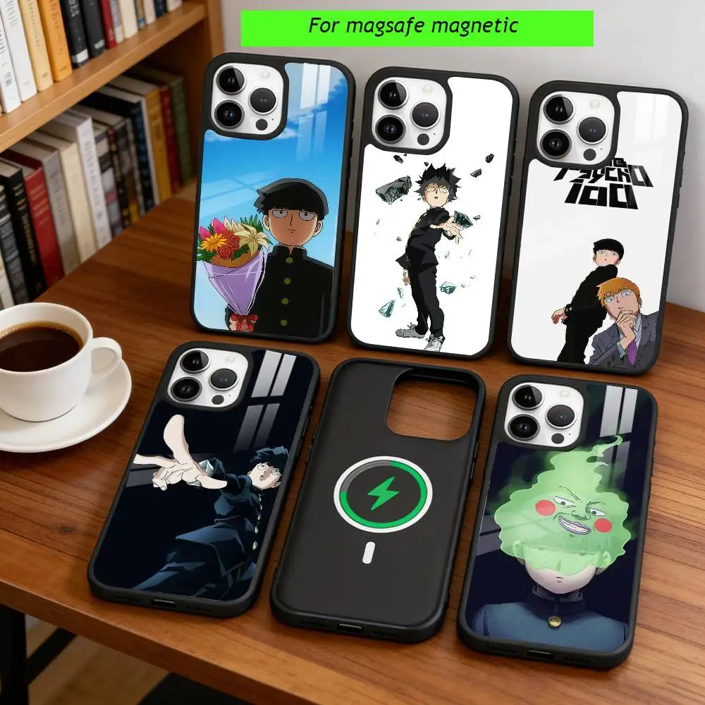 

Anime M-Mob Psycho 100 Phone Case For iPhone17,16,15,14,13,12,11 Plus,Pro Magnetic with Magsafe Wireless Charging