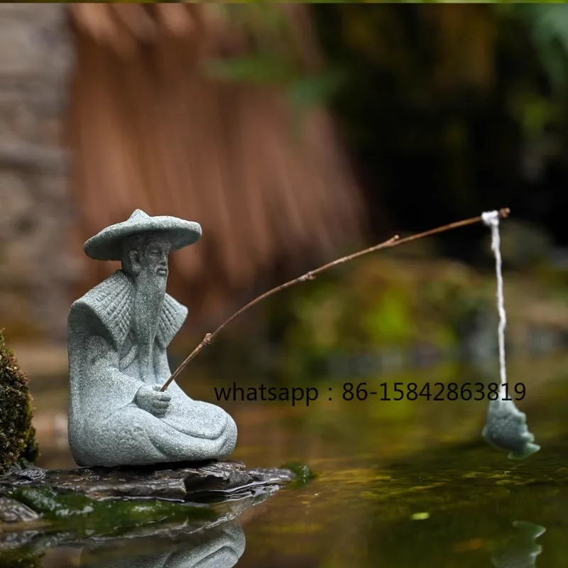 Taigong Fishing Tea Pet Ornament Rockery Fish Tank Potted Plants Landscape Desktop Ornament Creative Fishing Fisherman