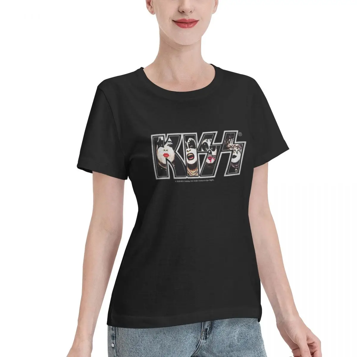 KISS The Band Logo With Members In It Racerback Tee-Shirts Cotton T-shirts Women Short Sleeve O-Neck Tops