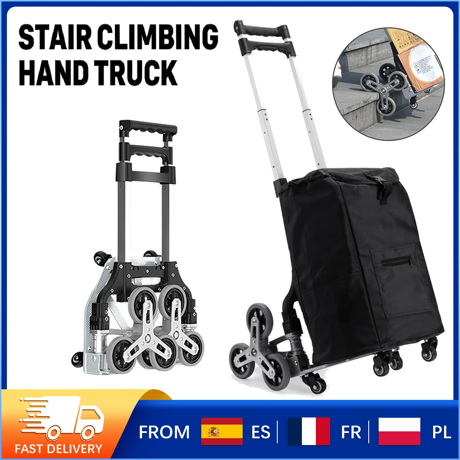 

Регулируемая складная тележка для подъема по лестнице, портативная алюминиевая ручная тележка с 6 колесами для подъема и 4 поворотными колесами для лестниц и покупок