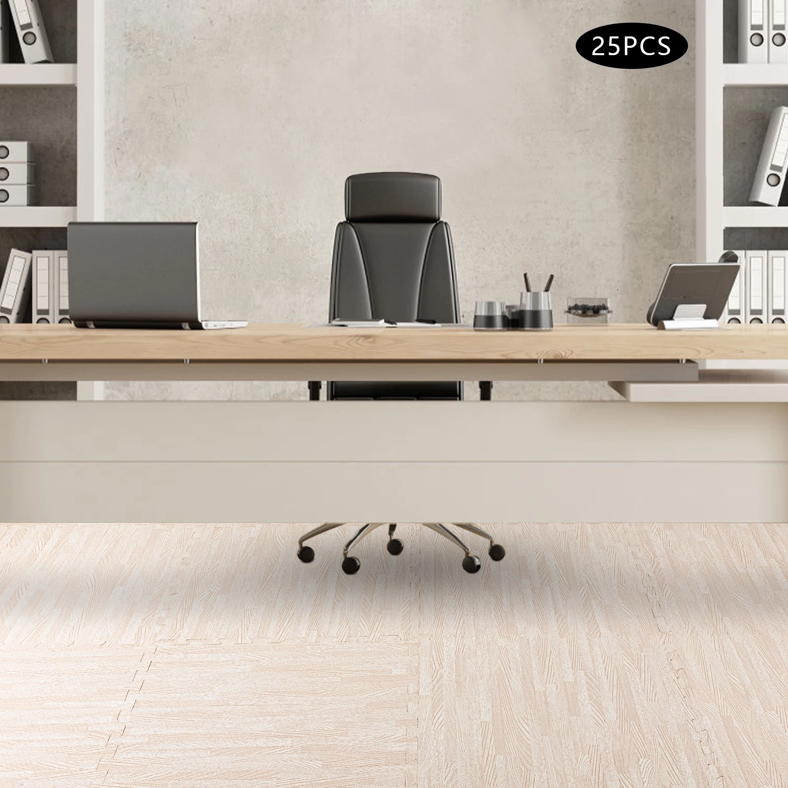 بلاط أرضيات رغوي مطبوع بسمك 10 مم مع نمط حبوب الخشب الأبيض، مجموعة مكونة من 25 قطعة من سجادة لعب الألغاز المتشابكة غير القابلة للانزلاق لغرفة الأطفال #5