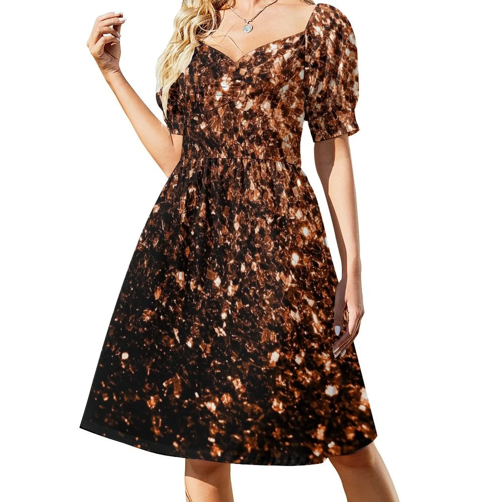 

Bronze Orange Brown faux glitters sparkles (Photo of Glitter - Not Reflective) Short-Sleeved Dress evening dress dresses summer