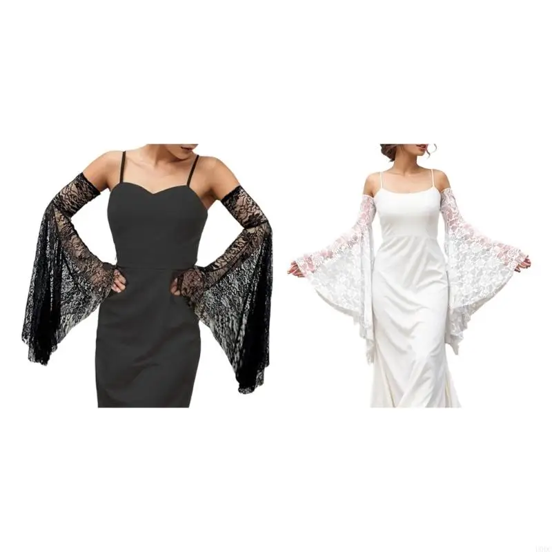 Eleganti coperture per braccio maniche a pizzo svasato lungo per donne abiti da sposa e feste serali che raccolgono donne