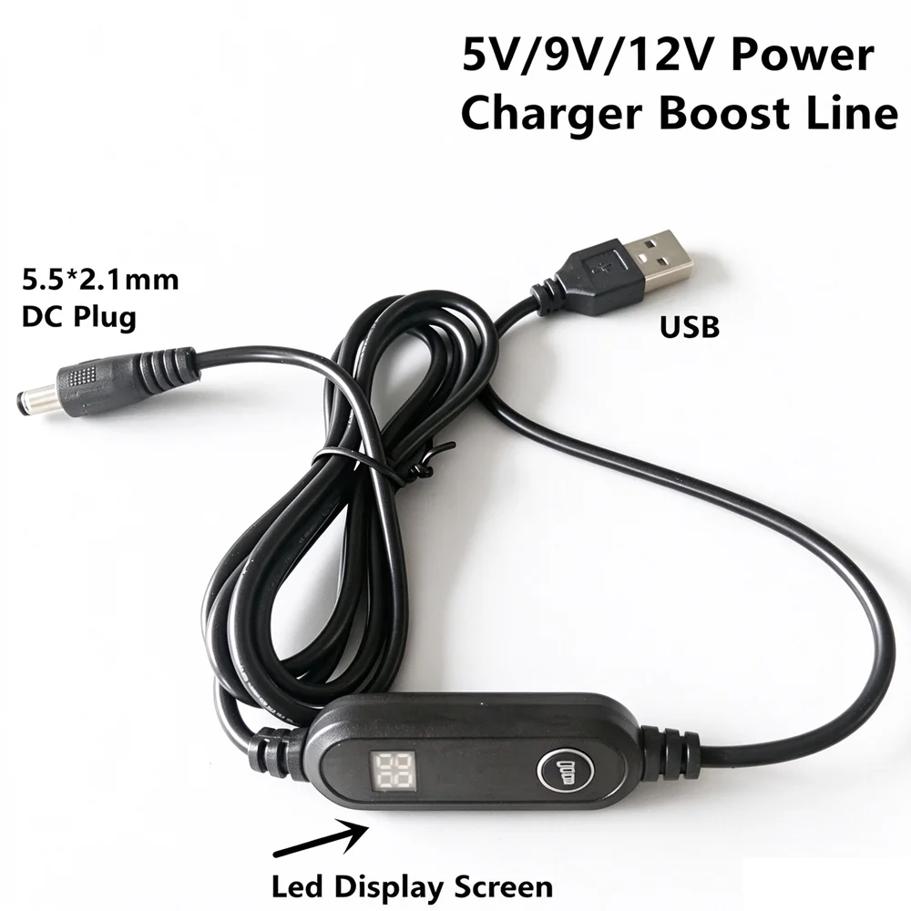 USB C to DC Adapter, Barrel PD Trigger Cable With Led Display Screen USB To DC Power Boost Cord 5V 9V 12V For Router Cameras