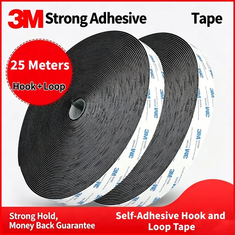 3M Double-Sided Self-Adhesive Hook and Loop Tape 25m Strong Traceless High-Viscosity Hook-Loop Fastener Tape for Car Floor Mats