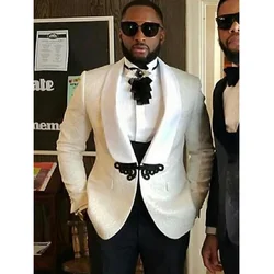 3 Pcs Men Suits for Wedding White Floral Jacket with Black Pants Vest Formal Business Prom Groom Tuxedo Male Fashion Costume