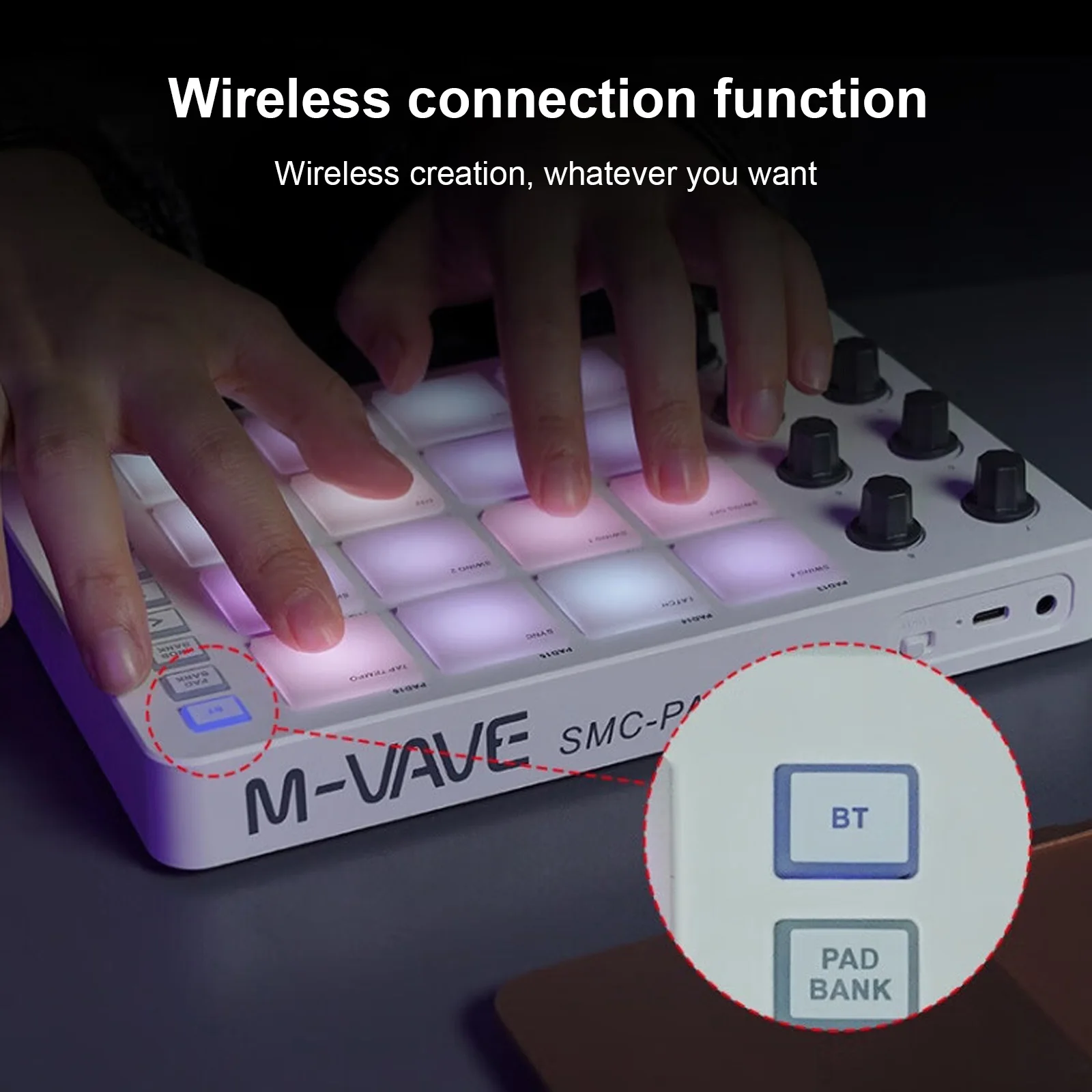 MIDI Controller Strike Pad RGB Backlight MIDI Keyboard BT Connection Low Latency 3.5mm Output Interface