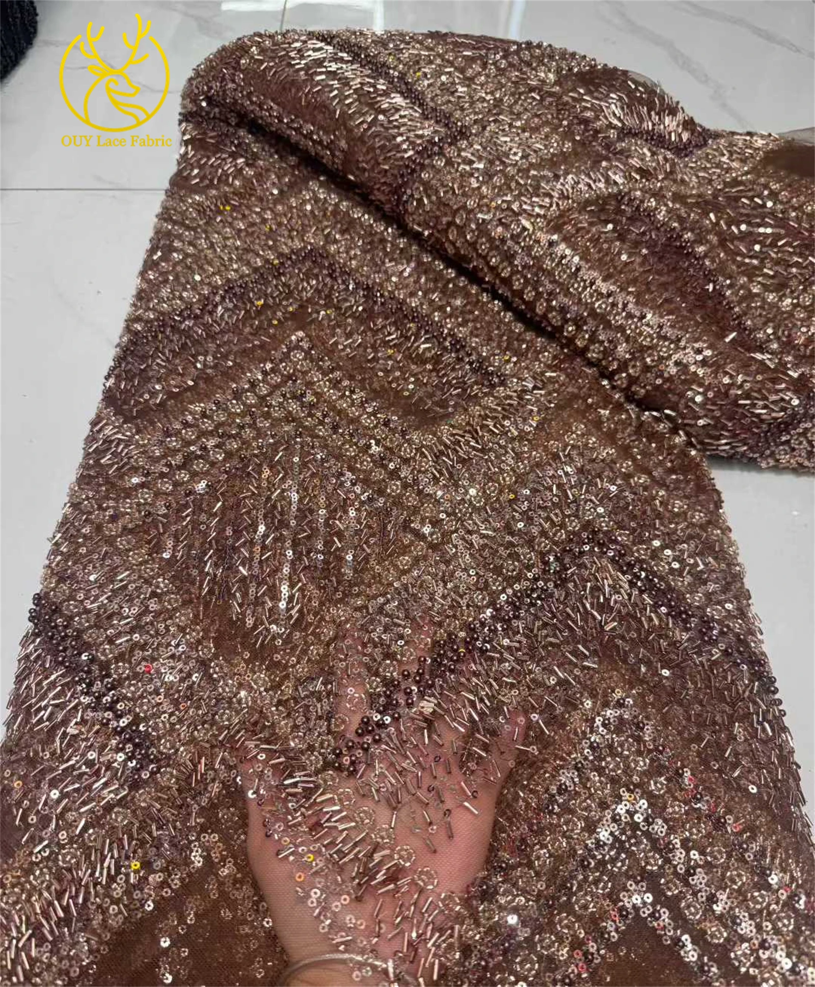 Paarse Afrikaanse kralen kant stof 2026 Nieuwste Franse pailletten kant stof Nigeriaanse mesh kant stof trouwjurk & avondjurk