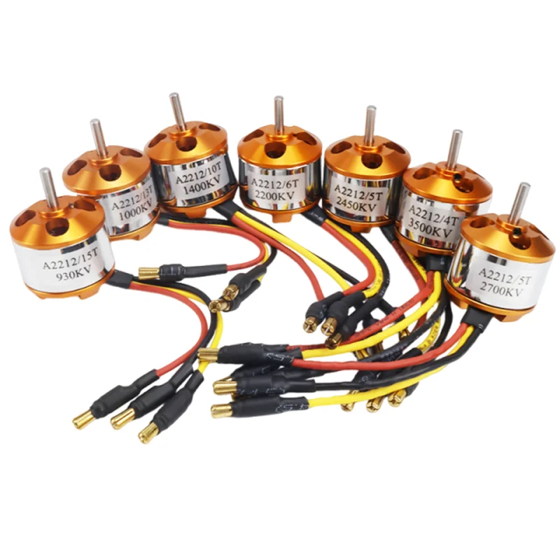มอเตอร์ไร้แปรงถ่านรุ่นใหม่ A2212 930KV 1000KV 1400KV 2200KV 2450KV 2700KV สำหรับเครื่องบินบังคับวิทยุ โดรน  แบบหลายใบพัด และแบบปีกตรึง