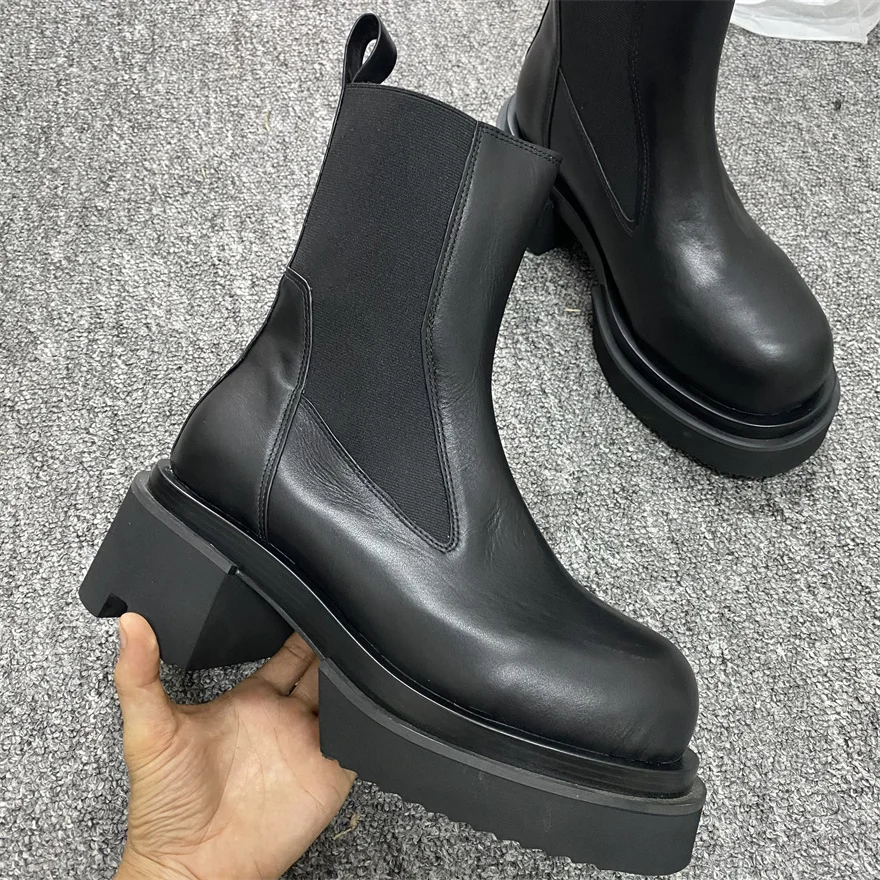 Handmade 7cm Thick Sole Platform Bogun Genuine Leather Rock Street Fashion Boots