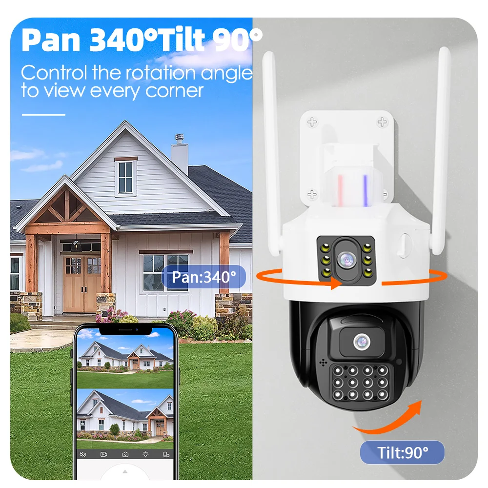 CarecamPro APP 6MP  Dual Screen  Wireless PTZ IP Camera AI Humanoid Alarm Full Color Auto Tracking Home Security Monitor