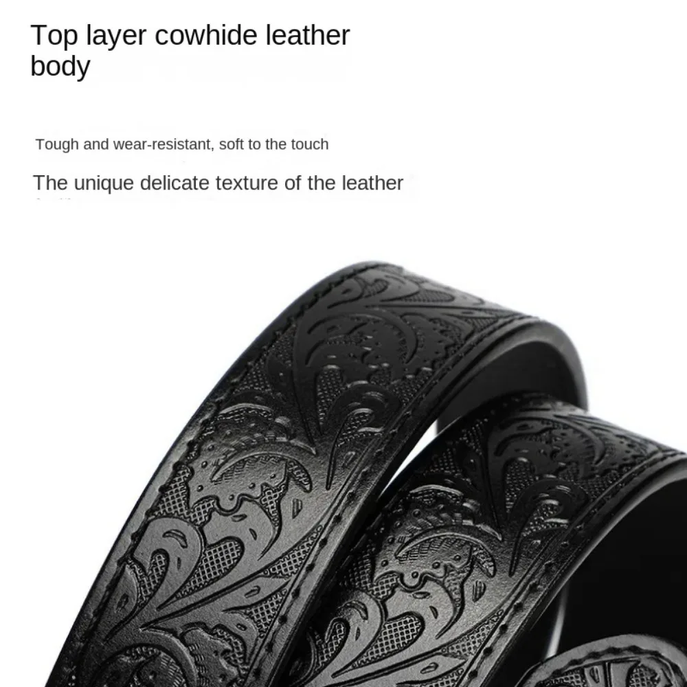 Retro Genuine Leather Embossed Cowhide Belt Alloy Two Layer Pin Buckle Belt No Buckle Strap High Quality Jeans Belt Women Men