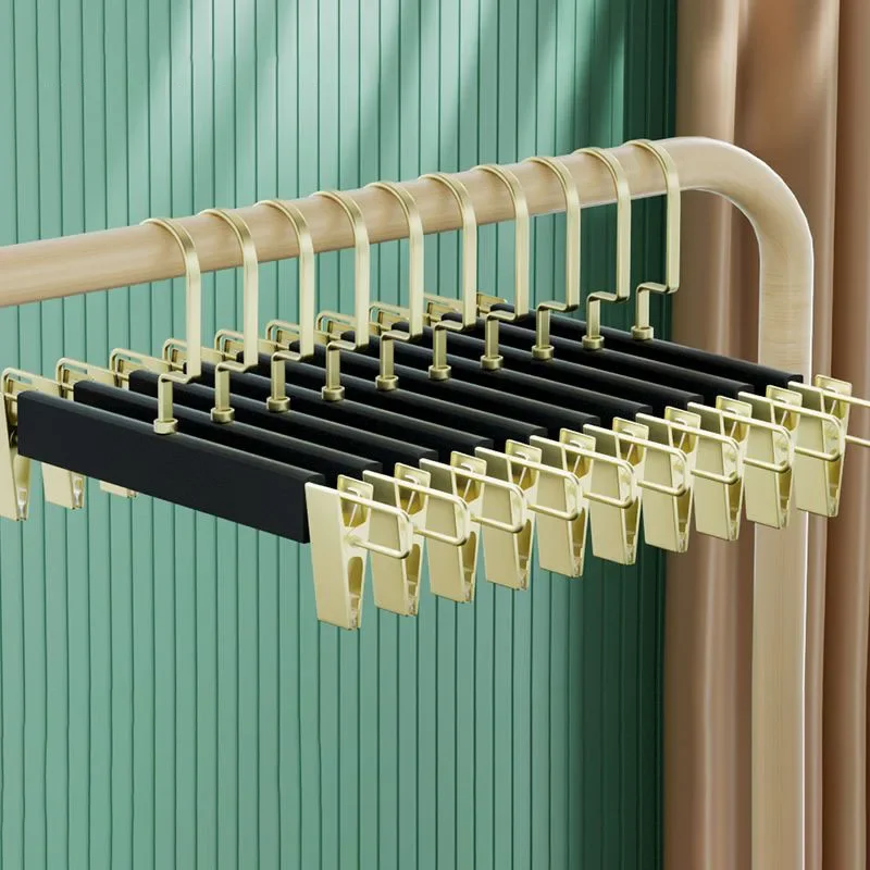 New 10Pcs Gỗ Tủ Rack Closet Organizer Quần Móc Áo Khô Quần Áo Lưu Trữ Non-Trượt Không Có Dấu Vết, kim Loại Kẹp Kẹp Phẳng Móc