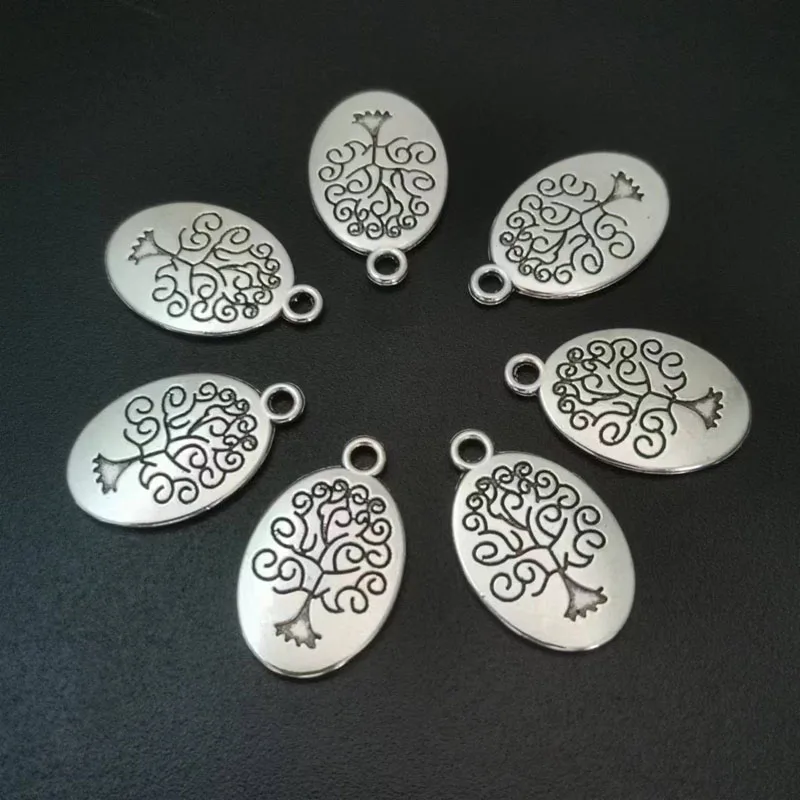 8pcs/lot 15x24mm Oval Shape Alloy Tree Charm Necklace Pendant Jewelry Accessories