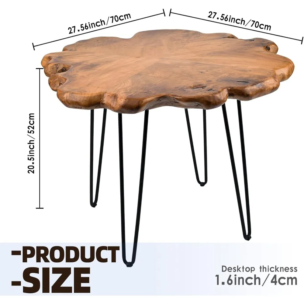 27.5 Inch Live Edge Side Table, Wood Freeform Small End Table With Waterproof Surface,Rustic Accent Table Unique For Living Room
