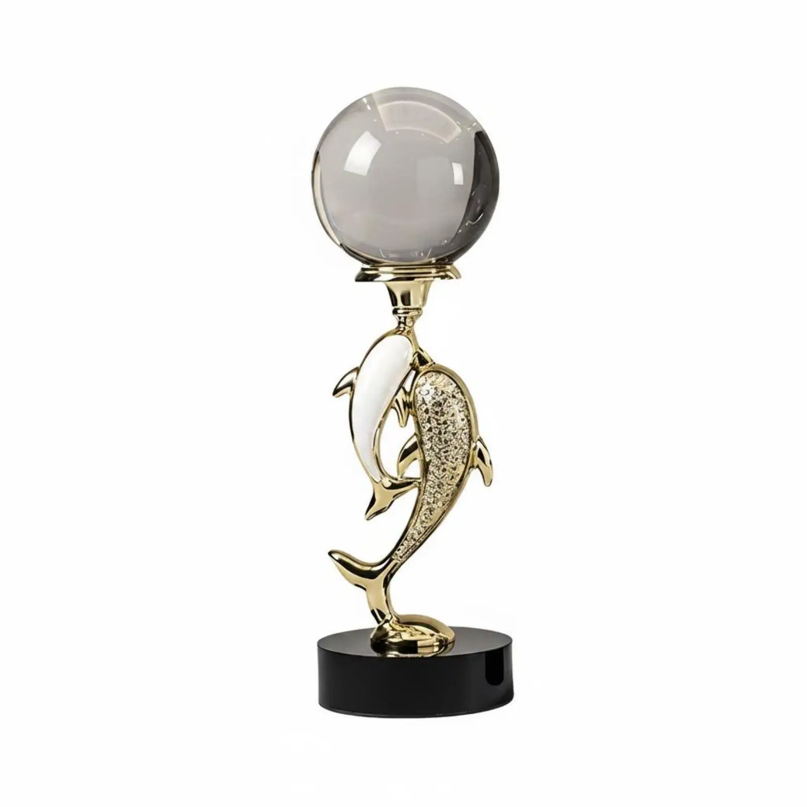 Dolphin Crystal Ball Ornament Elegant Luxury Dolphin Figurine Display Piece for Living Room, Entryway, Bar Cabinet