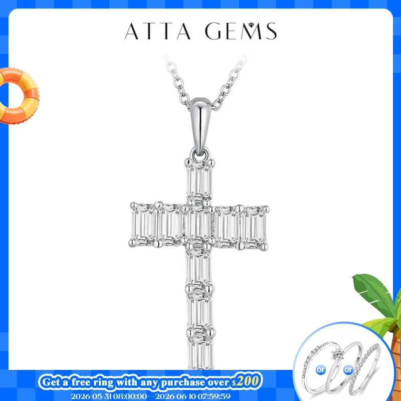 

Attagems Handmade Cross Pendant Moissanite Solid Sterling 925 Silver Necklace For Women Luxury Jewelry for Engagement Christmas