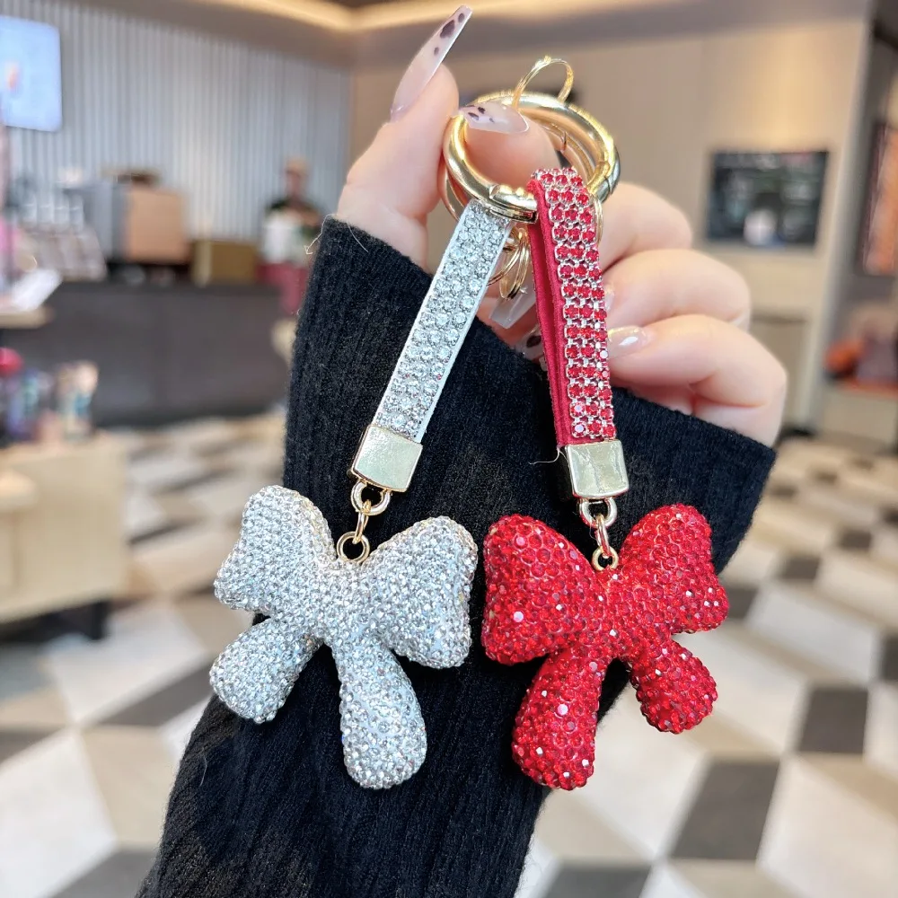 

Full Diamond Diamond Bow Keychain Rhinestone Bowknot Crystal Bowknot Pendant High-end Creative Rhinestone Bow Keyring