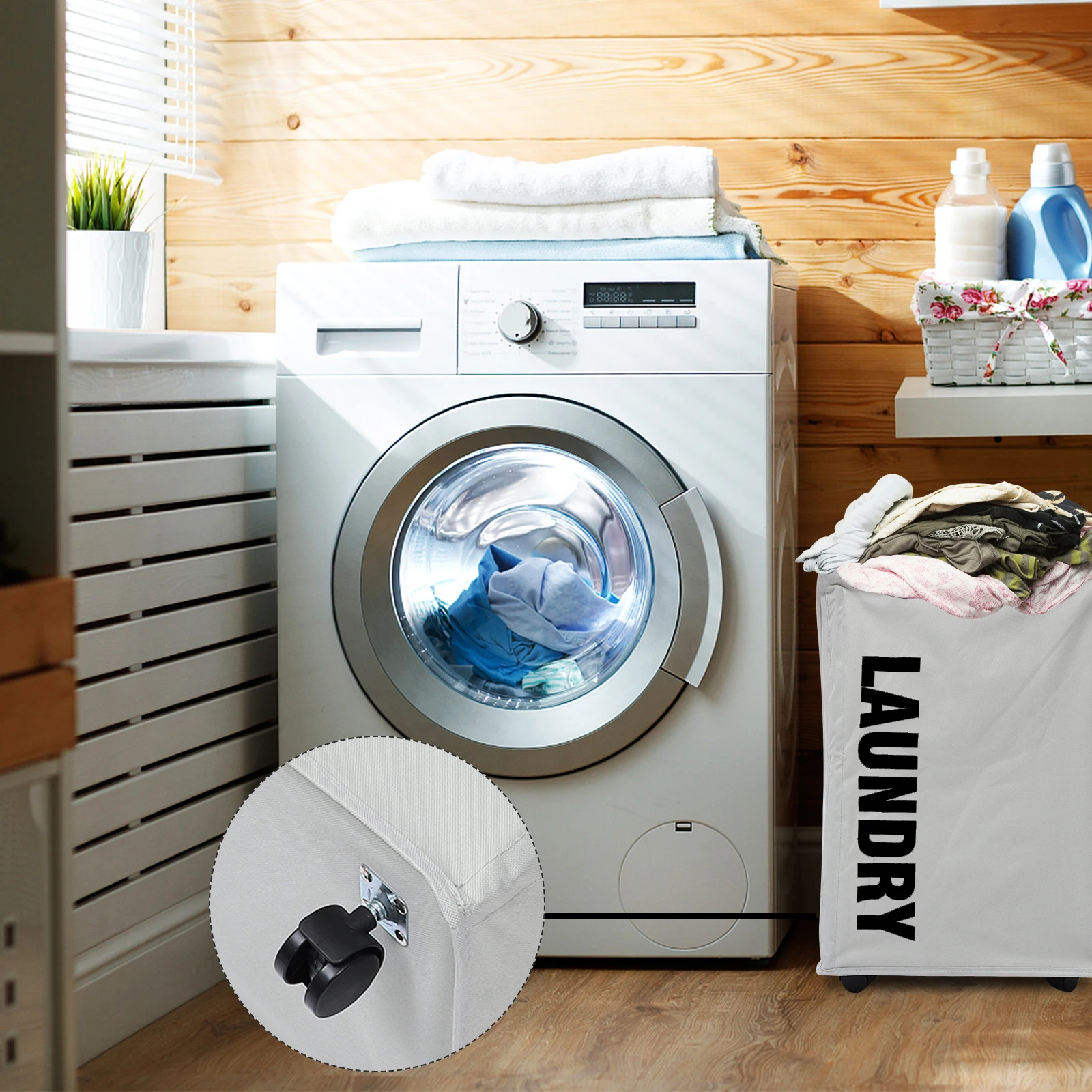 

1pc Foldable Hamper With Wheels Waterproof Organizer For Clothes Dirty Laundry Foldable Laundry Bin Sundries Storage Container