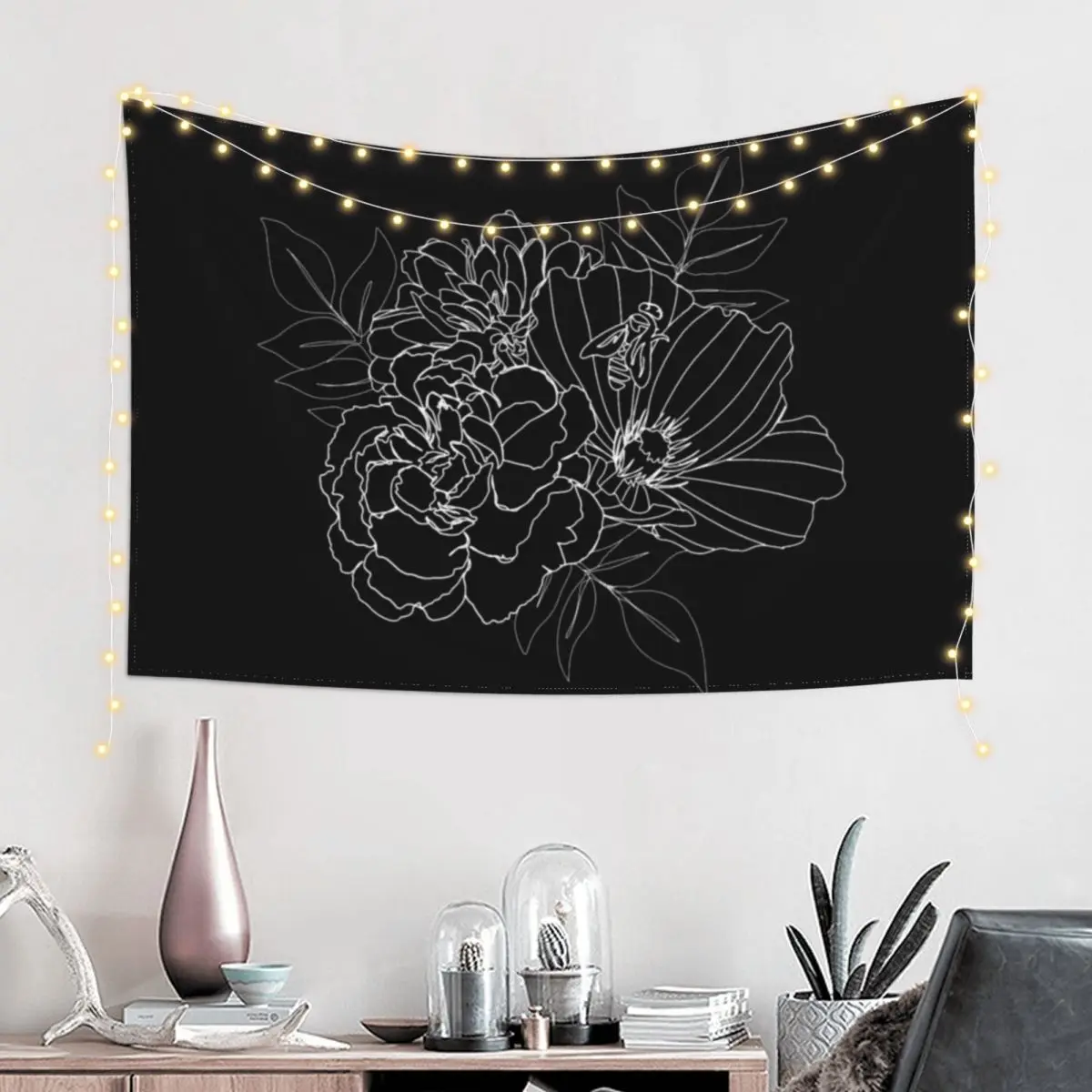 

Black Floral Arrangment Tapestry Wall Decor Hanging Home Supplies Room Decor Korean Style Bedroom Decorations Tapestry