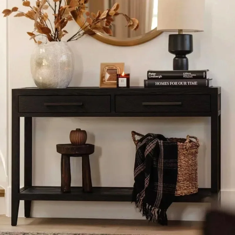 French retro entrance table, foyer small apartment storage partition, entrance cabinet, American wall decoration cabinet, table