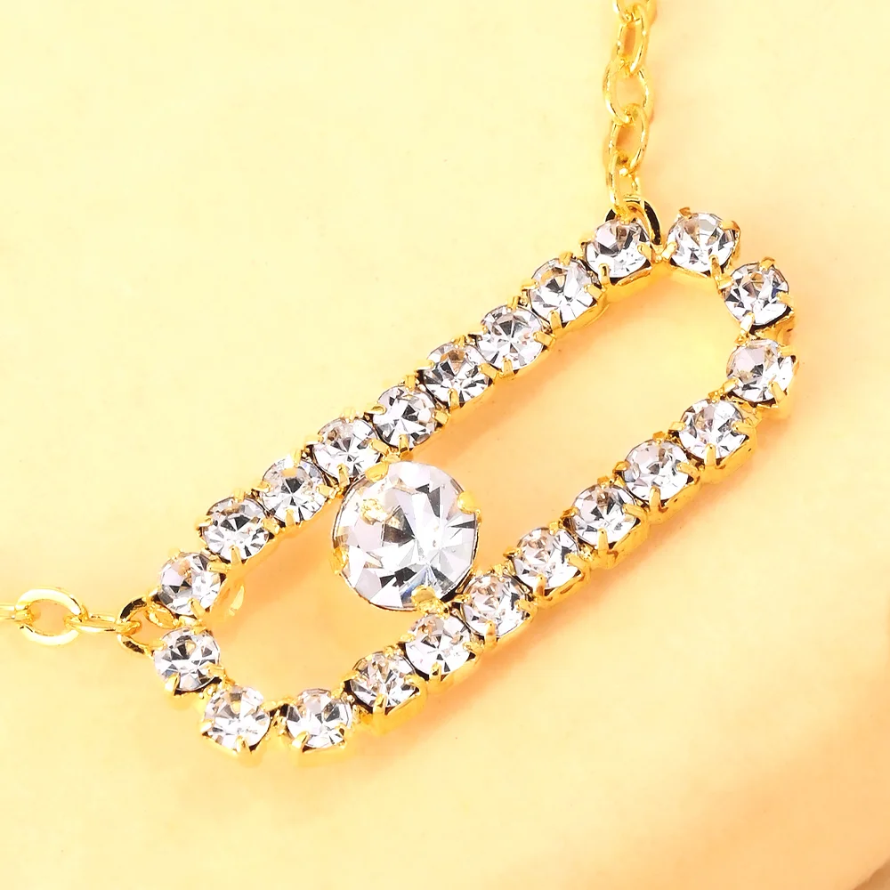 Paperclip Pendant Necklace Crystal Rhinestone Dainty Adjustable Clavicle Chain Minimalist Jewelry for Women Wedding Party Gift