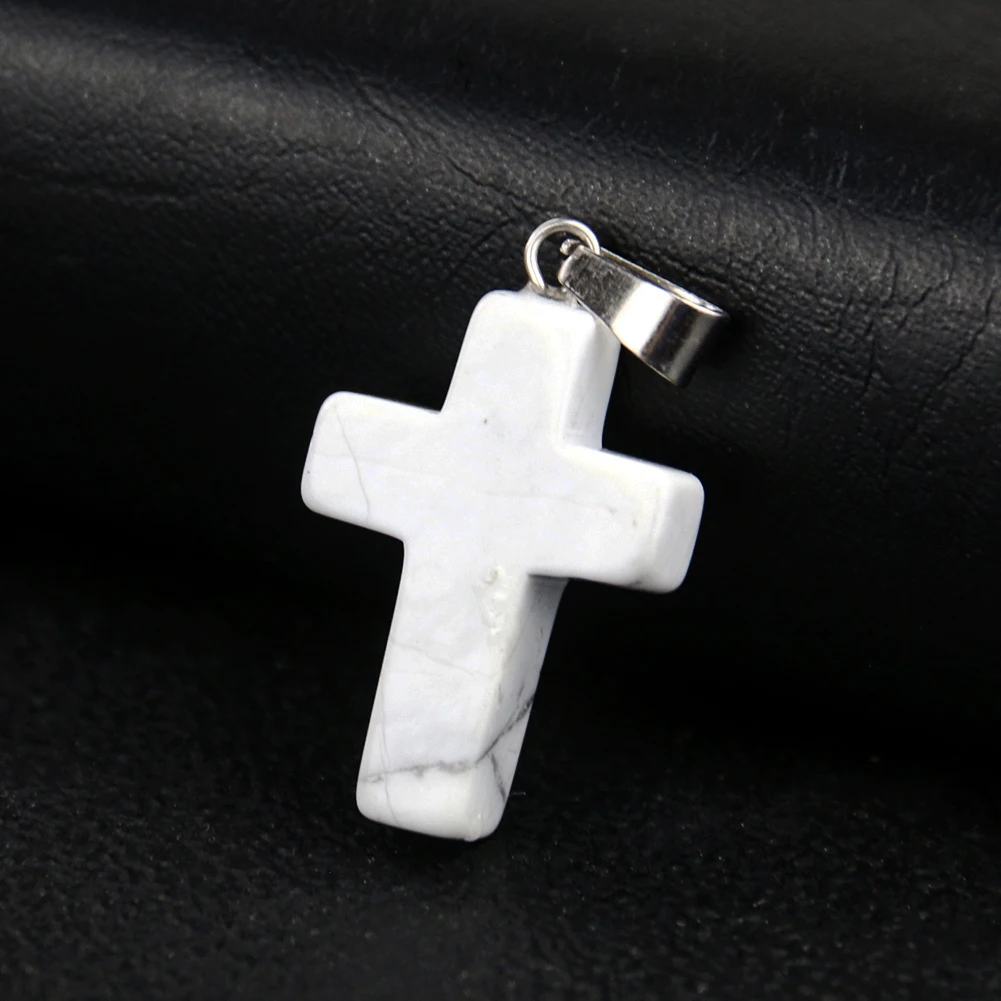 Natural Crystal Quartz Cross Pendant Stone Crucifix Quartz Necklace Bracelet Charms Amethyst DIY Christianity Jewelry Making