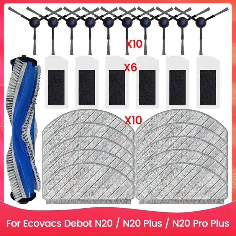 B58B-27PCS Vacuum Brush Filter And Mop Cloth Set For Ecovacs Debot N20 N20 Plus N20 Pro Plus Vacuum Cleaner Replacement Parts