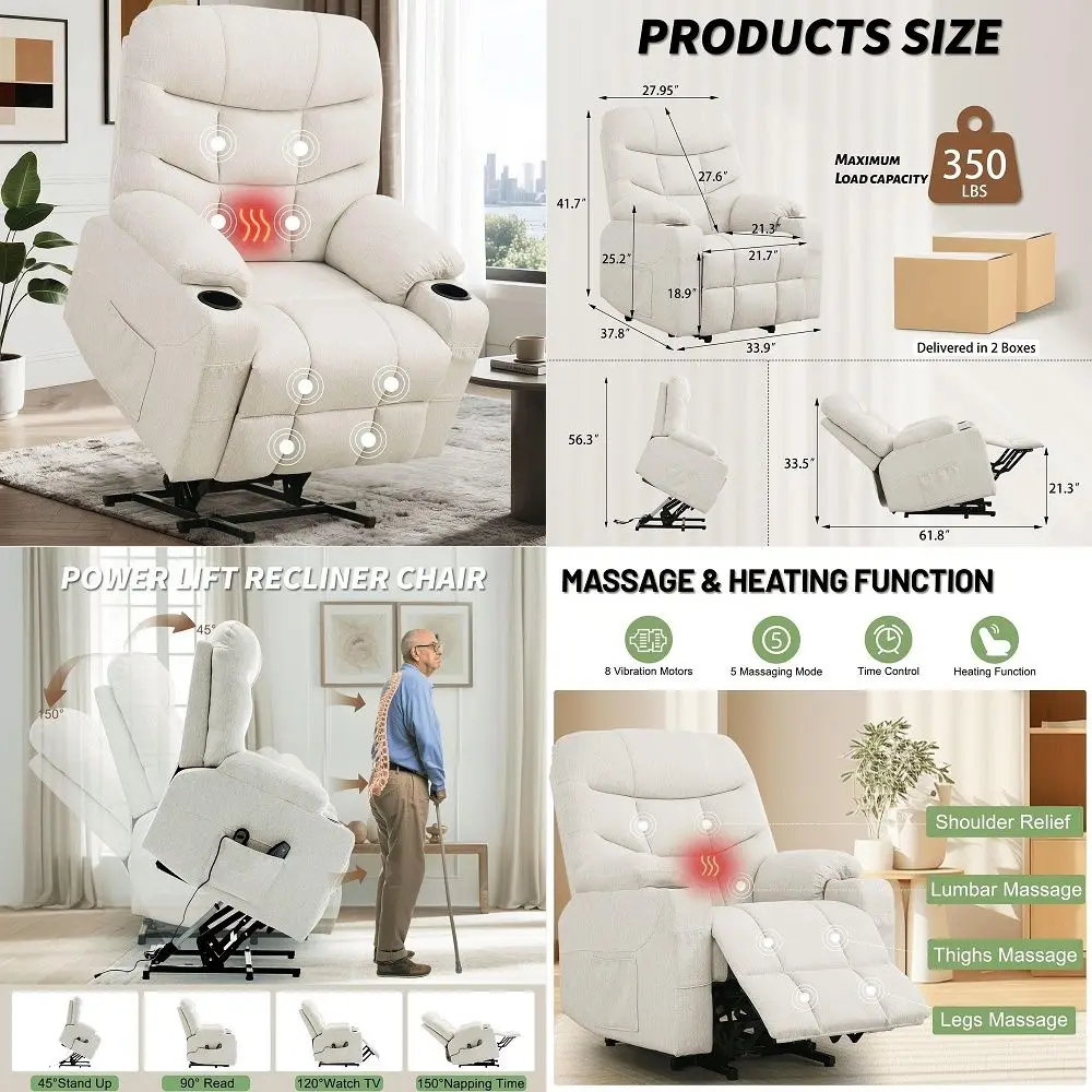 

Power Recliner Chair with Massage and Heating, Power Lift Recliner Chair for Elderly and Adults, Electric Recliner with Remote