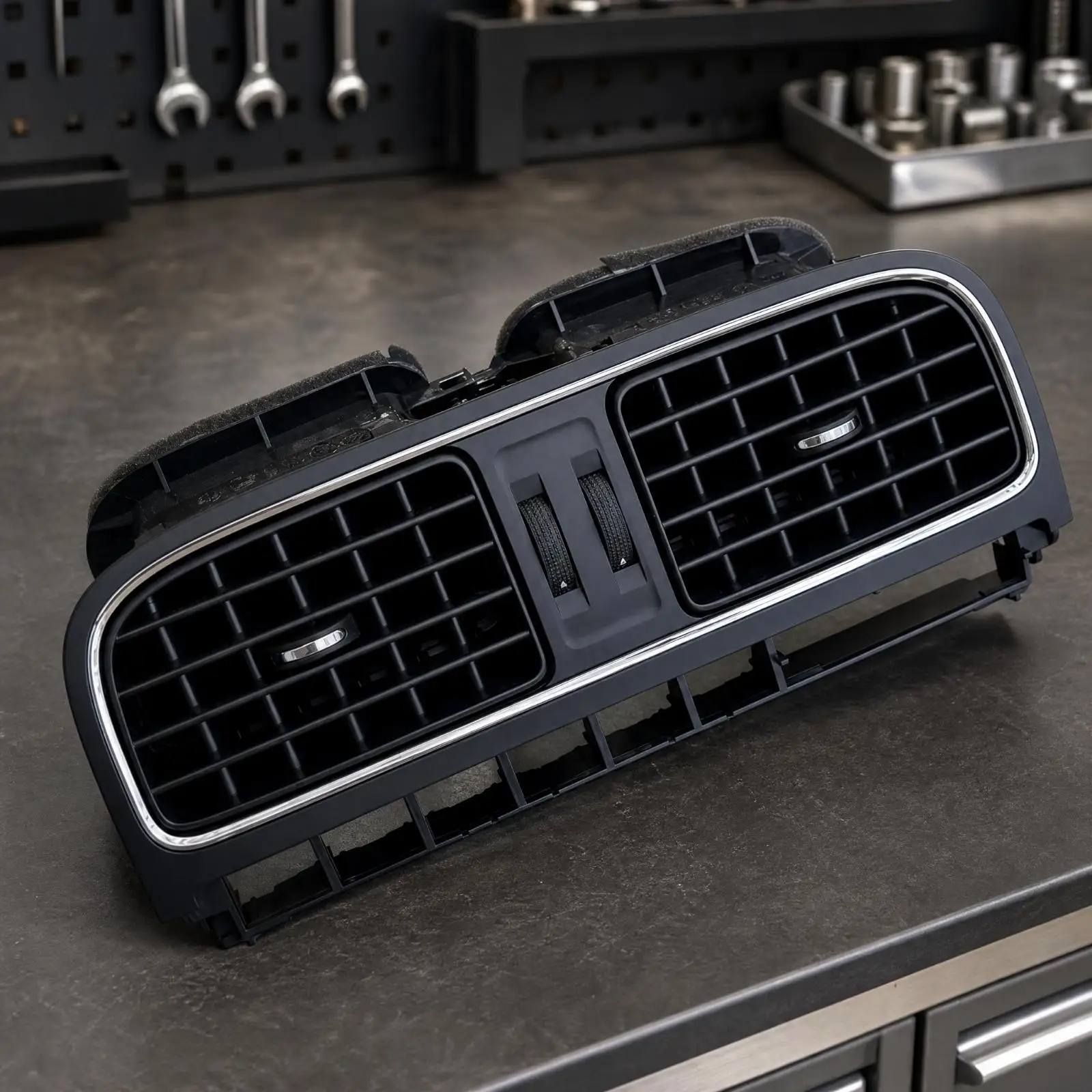Black ABS Dashboard Vent Assembly with Dual Rectangular Outlets for German Subcompact Car