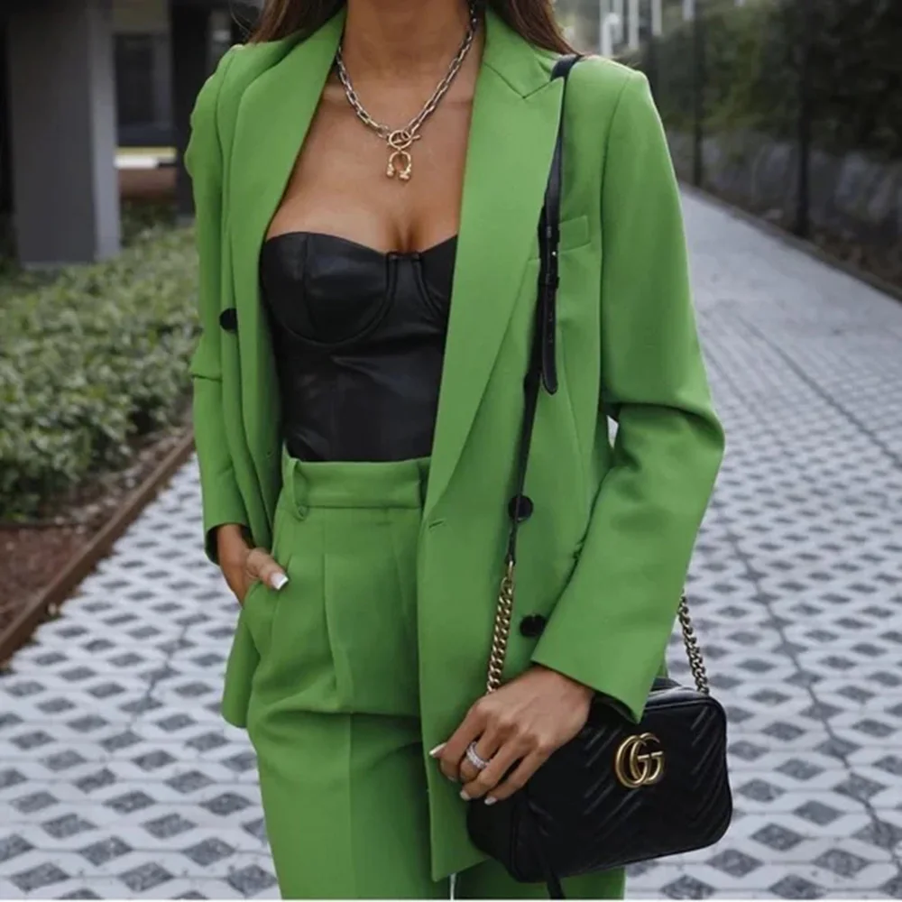 Abito da donna elegante giacca doppiopetto pantalone set da donna in due pezzi vestibilità formale intelligente banchetto da ufficio vita quotidiana abbigliamento femminile