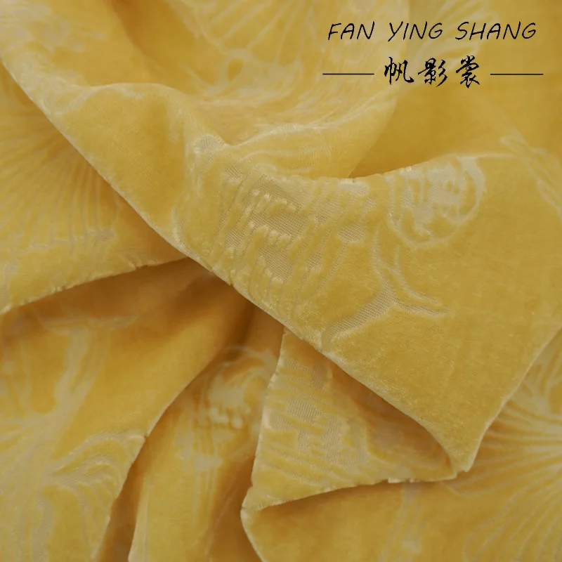 قماش مخملي محفور بأوراق صفراء لفستان كوستورا خياطة تيسوس كوتور تيلاس تلمم Tкан أفريقي تول ستف نزهين