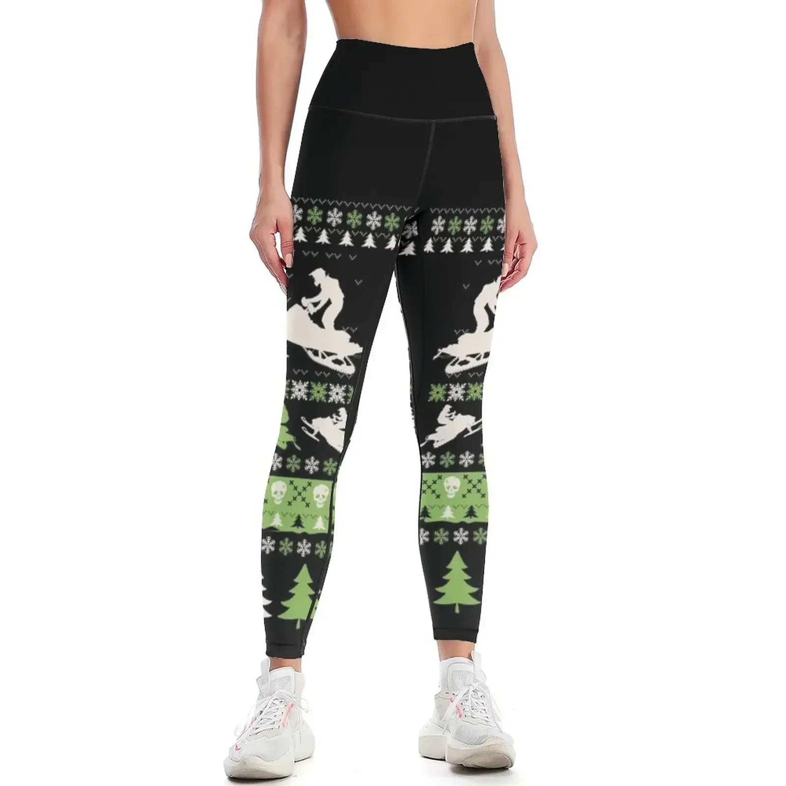 

Snowmobile Ugly Christmas Sweater graphic Leggings sportswear gym Women's pants push up fitness workout shorts Womens Leggings