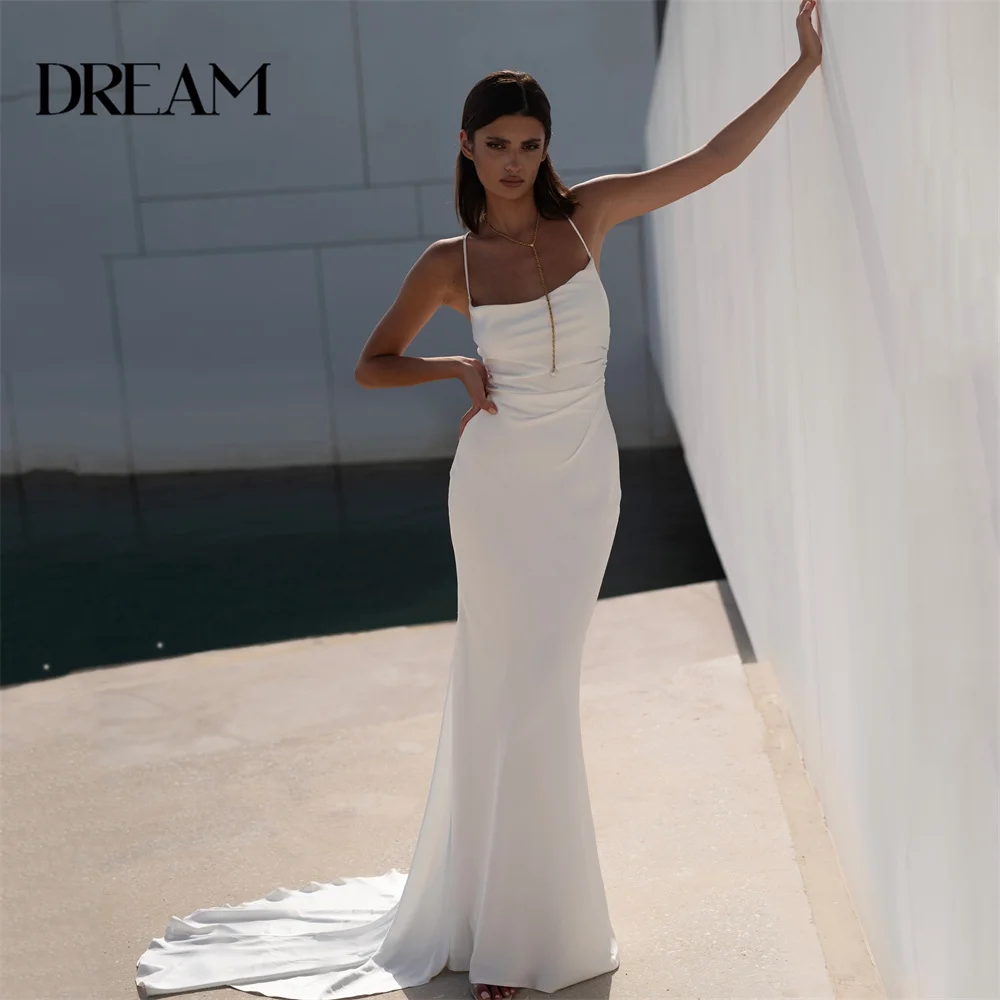 Классические свадебные платья русалки на тонких бретельках с открытой спиной и вырезом лодочкой, свадебное платье с креповым шлейфом, Vestidos De Novia по индивидуальному заказу Классические свадебные платья русалки на тонких бретельках с открытой спиной и вырезом лодочкой, свадебное платье с креповым шлейфом, Vestidos De Novia по индивидуальному заказу