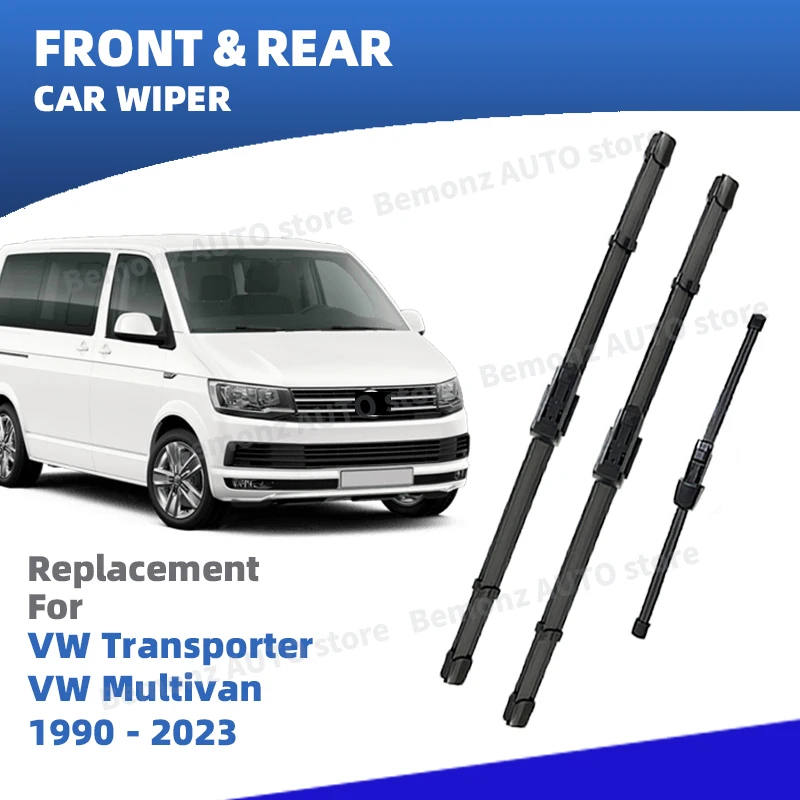 LHD الجبهة الخلفية ممسحة زجاج أمامي شفرات لشركة فولكس فاجن الناقل مولتيفان T4 T5 T6 1993 - 2023 3 قطعة نافذة قافلة EuroVan اكسسوارات