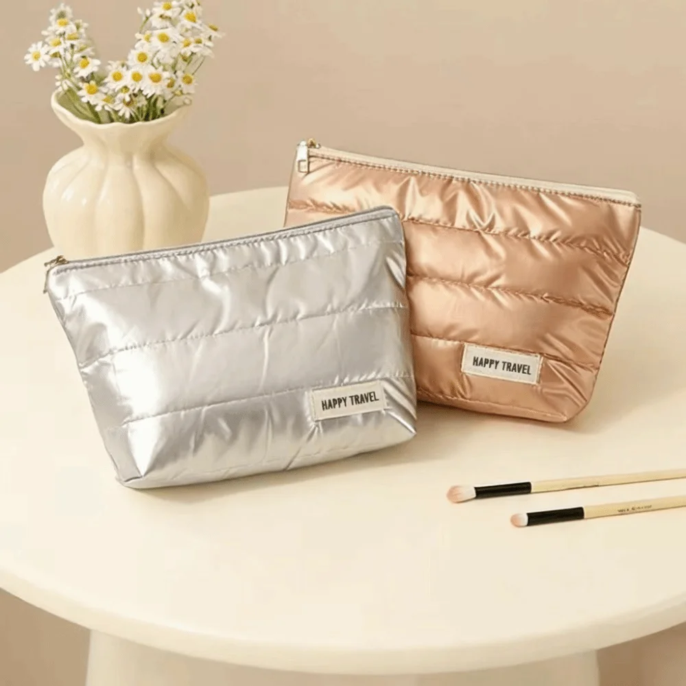 Handheld style Portable Makeup Bag Gold/Silver Large Capacity Cosmetic Bag Lightweight Waterproof Toiletry Bag for Women