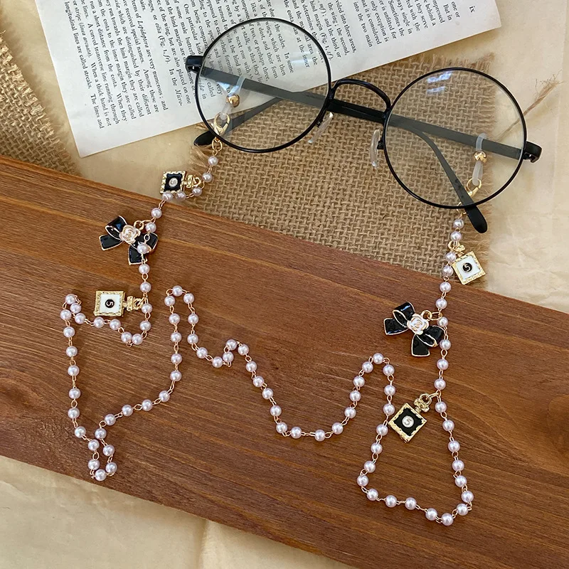 Pearl Eyeglass Chain Black White Perfume Bottle Accessory French Style Women Sunglasses Chain