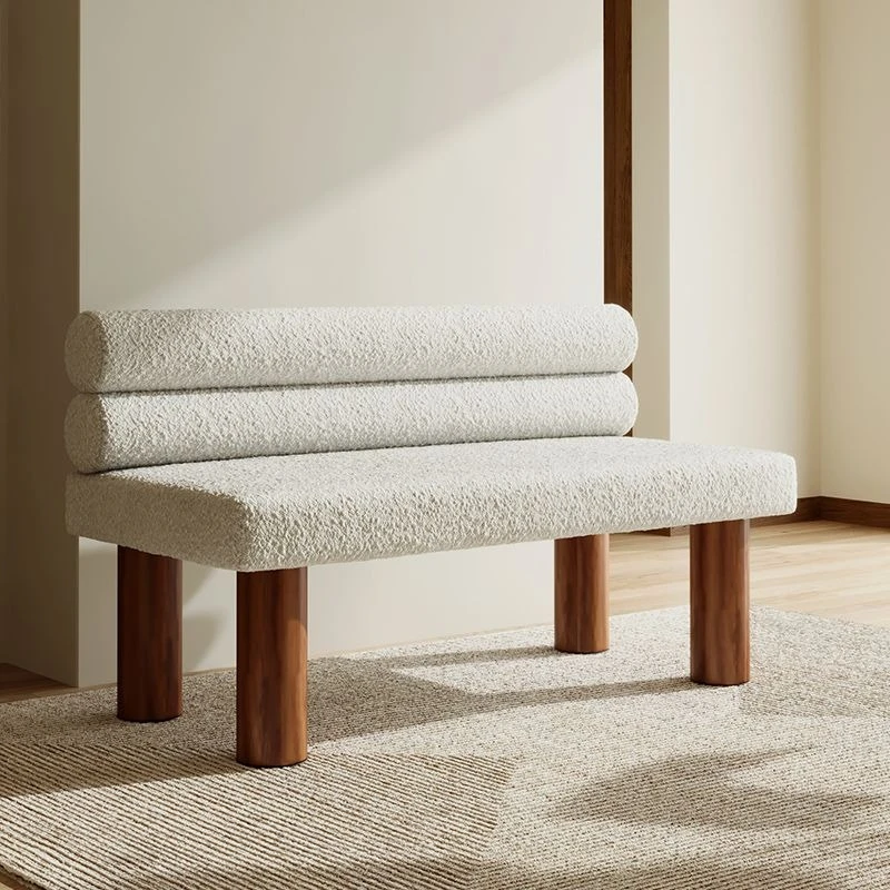 

Solid wood bench, wabi-sabi lamb wool single sofa chair