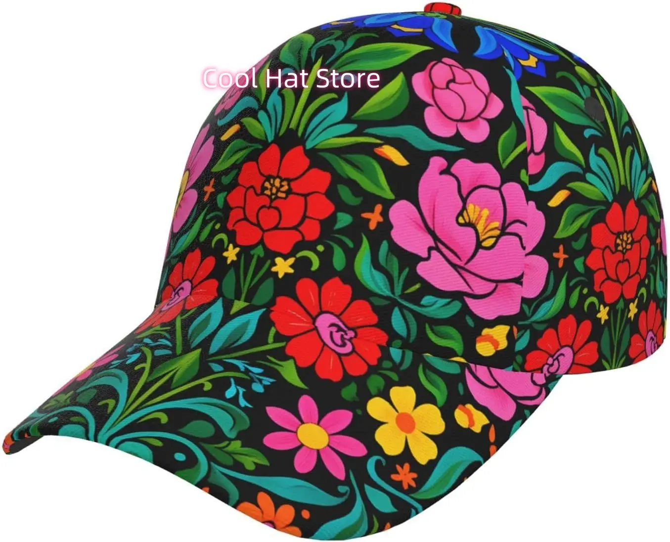 Vibrant Floral Tapestry Pattern Baseball Cap Adjustable Cotton Baseball Hat for Sports, Outdoor, Travel Gifts for Men Black