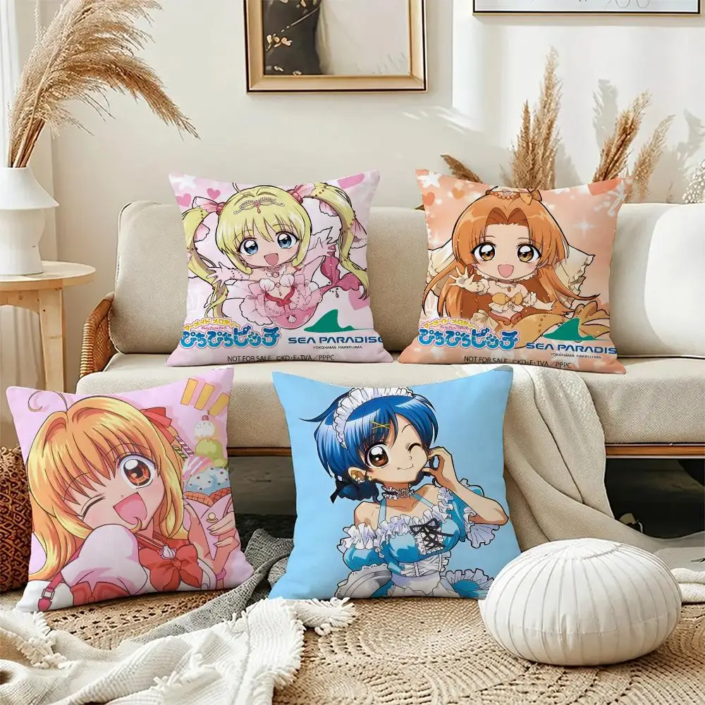 Cute Anime Mermaid Melody Cushion Cover Short Plush Pillowcase, Washable Wrinkle Resistant Cover for Bedroom Gift