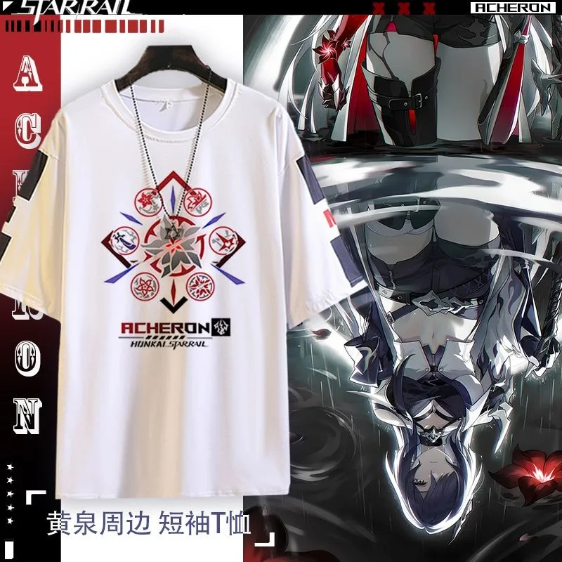 

Anime Game Honkai: Star Rail Cosplay Acheron Women Men Summer Polyester Loose Top Short Sleeved T-shirt Carnival Costumes