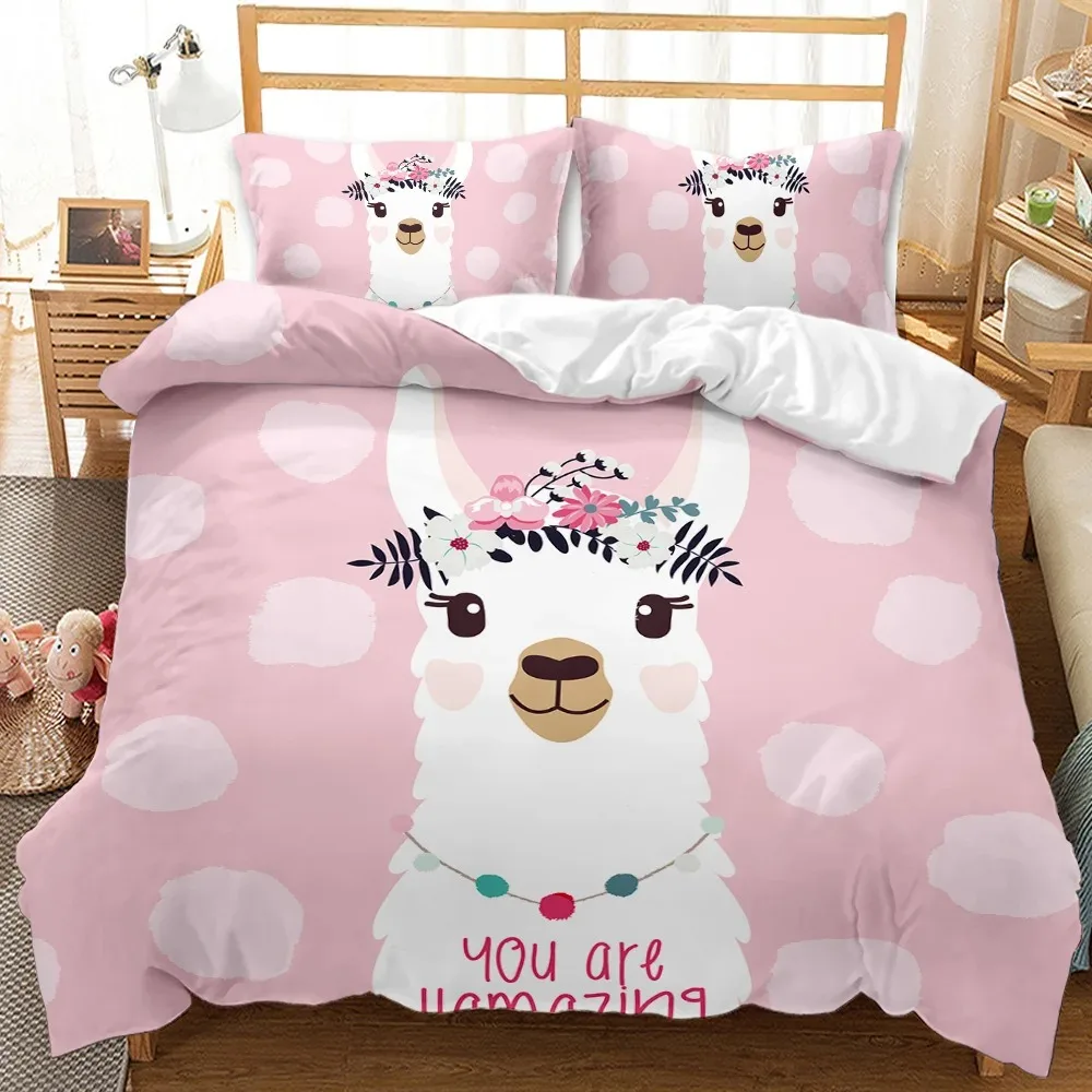 Dieren Lama Schattige Alpaca 'S Beddengoed Set Jongens Meisjes Tweeling Queen Size Dekbedovertrek Kussensloop Bed Kinderen Volwassen Huis Textileextile